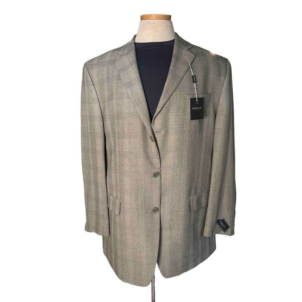 Van Heusen Taupe/Black Checkered Blazer Brand New With Tags Size 44 Long